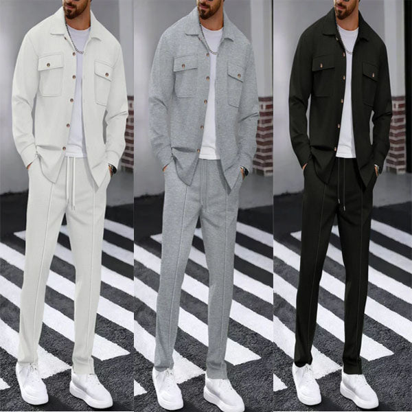 ⏰ Herenpak bestaande uit een button-down-jasje en een broek van honingraatmesh – Ontspannen pasvorm, ademend materiaal en een stijlvolle look voor dagelijks gebruik 👕👖