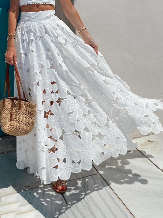 Elegante Holle Bloemenkant Maxi Rok