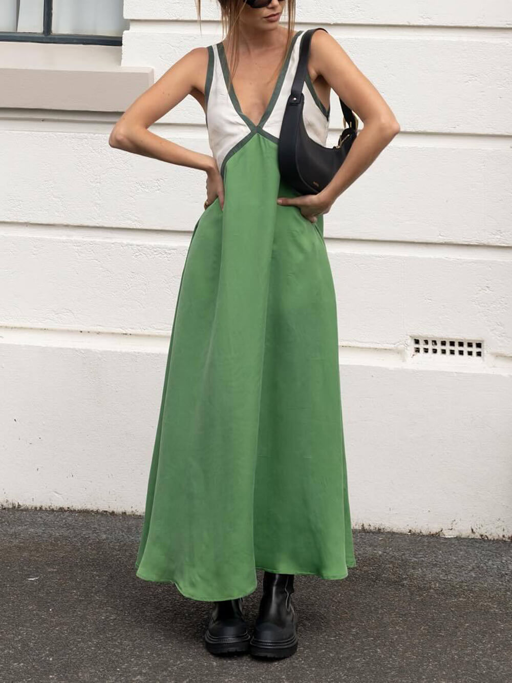 Splicing Chic V-hals Contrasterende Kleur Jurk
