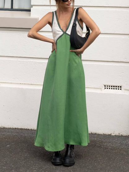 Splicing Chic V-hals Contrasterende Kleur Jurk