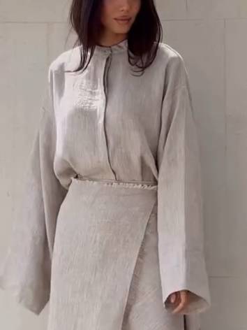 Kraagloze Shirt En Veterskirt Set