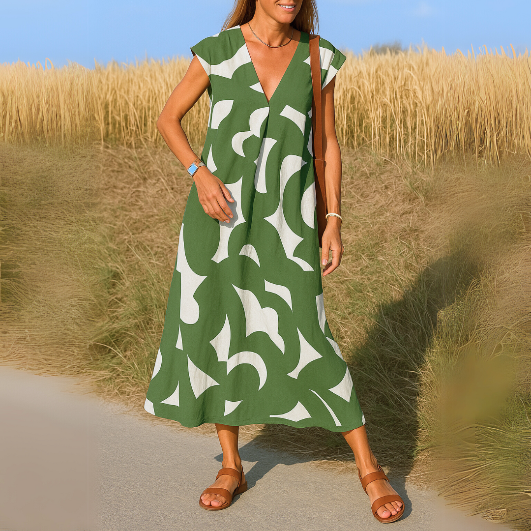 Azura™ – Ibiza Stijl Comfortabele en Vloeiende Jurk met V-Hals