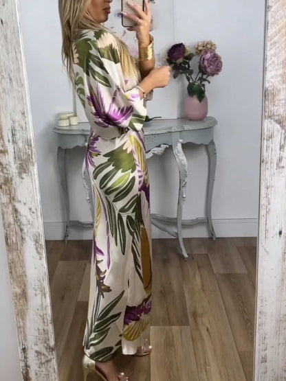 Retro Papegaai En Palmblad Print Twee-Piece Set