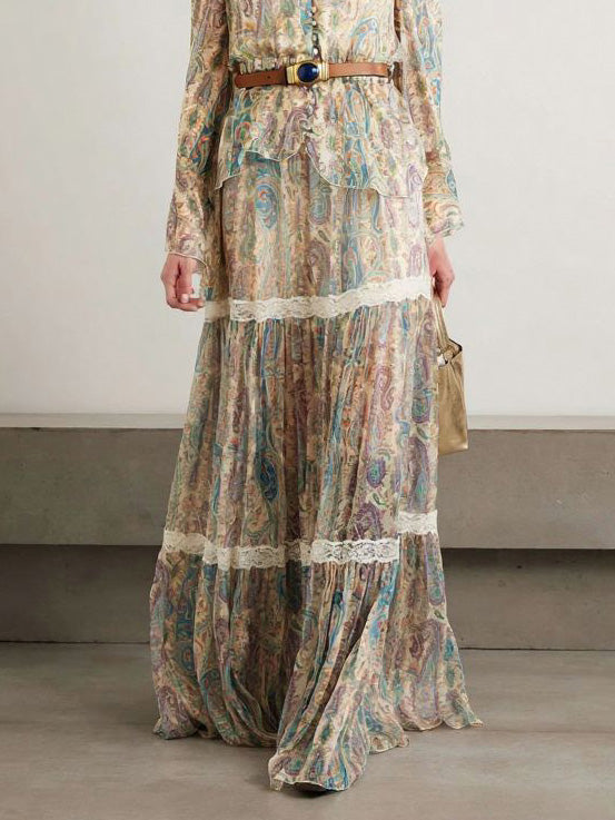 Exquise Paisley Print Shirt En Rok Twee-delige Set