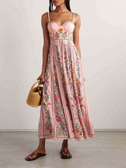 Delicate Zoete Bloemenprint Maxi Jurk