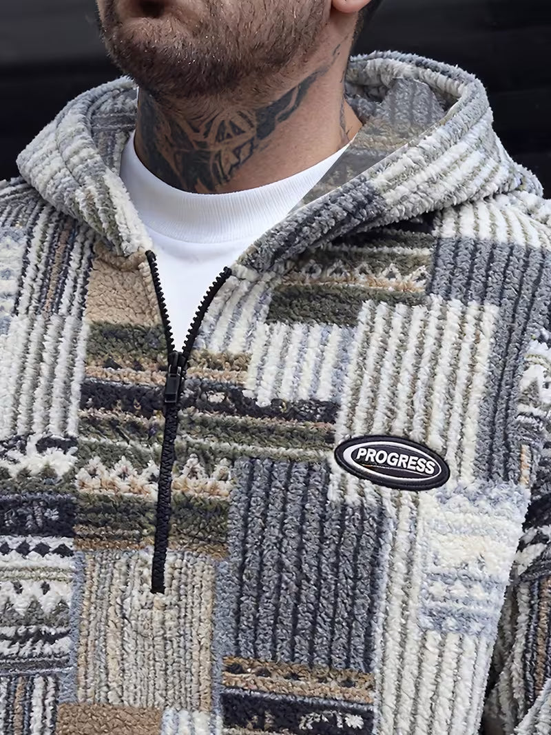 Silvain - Hoodie met capuchon en rits, bedrukt
