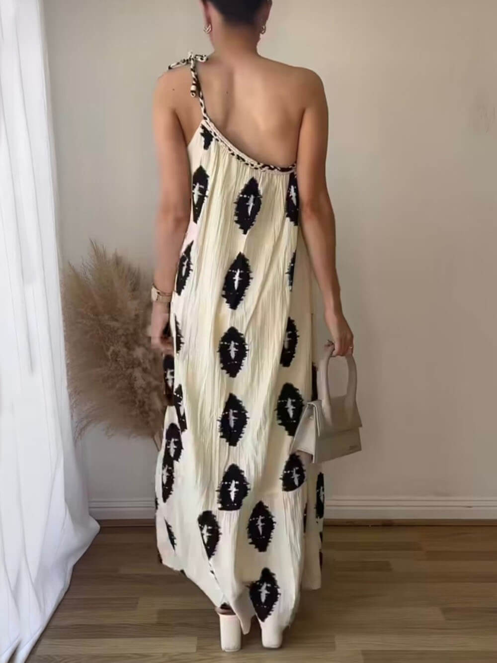 Zonneschijn Etnische Print One-Shoulder Losse Maxi Jurk