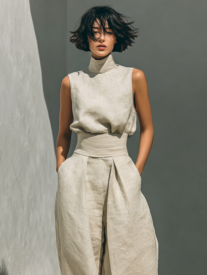 Maria™ | Compleet set met tanktop en wijde broek van katoen en linnen