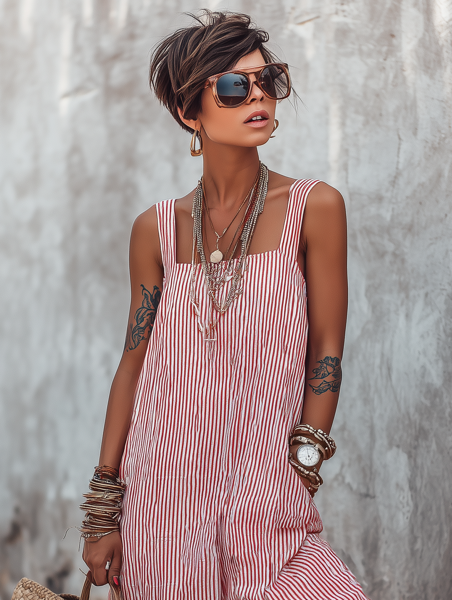 Ella | Minimalistische Gestreepte Vierkante Hals Mouwloze Jumpsuit
