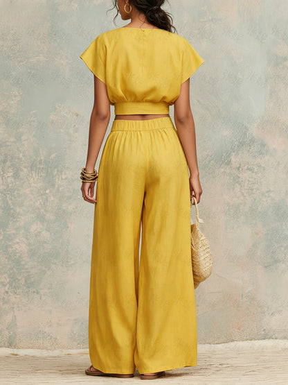 Zonnebloem Linnen Crop Top & Wijde Broek Set