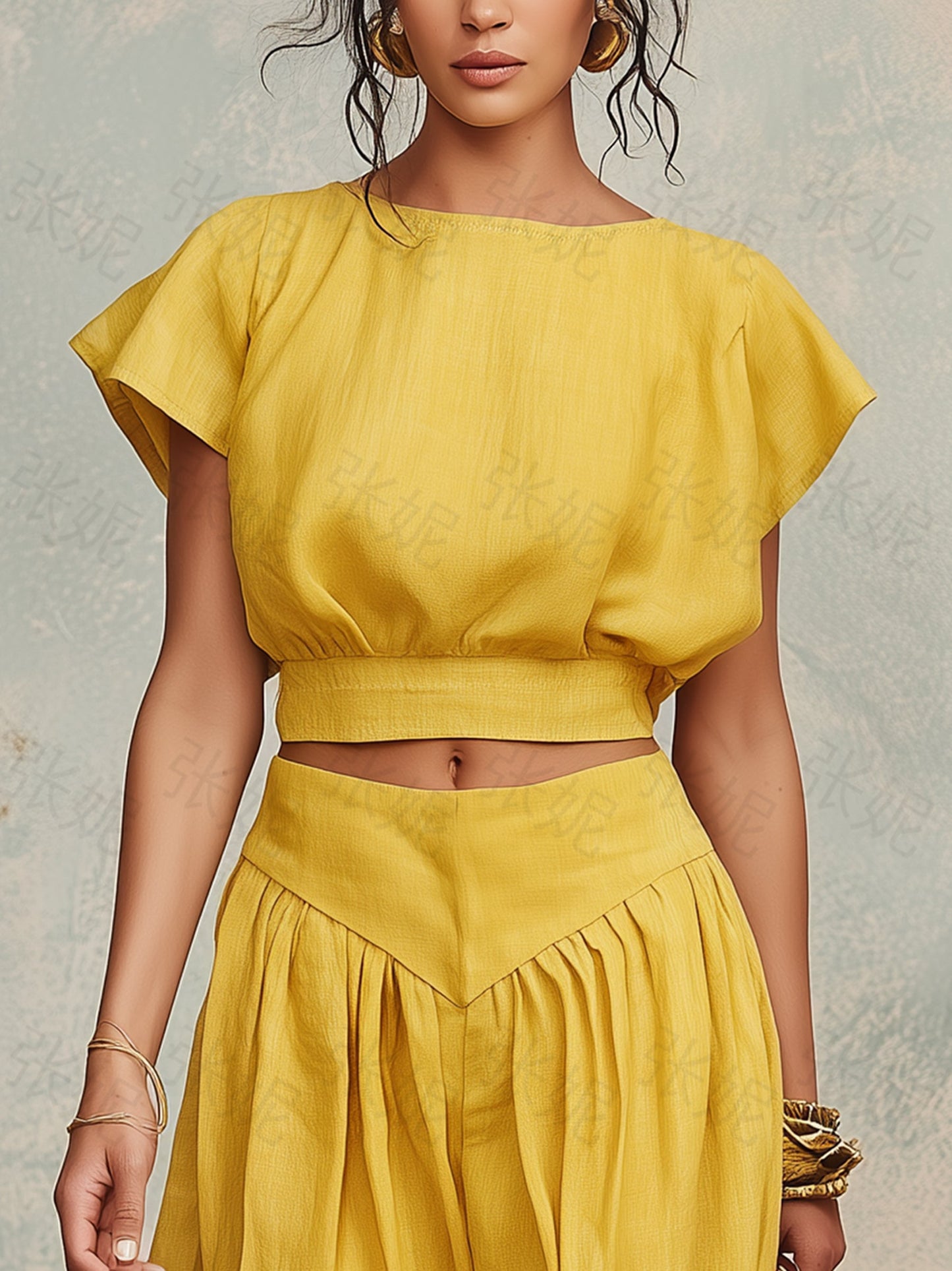 Zonnebloem Linnen Crop Top & Wijde Broek Set