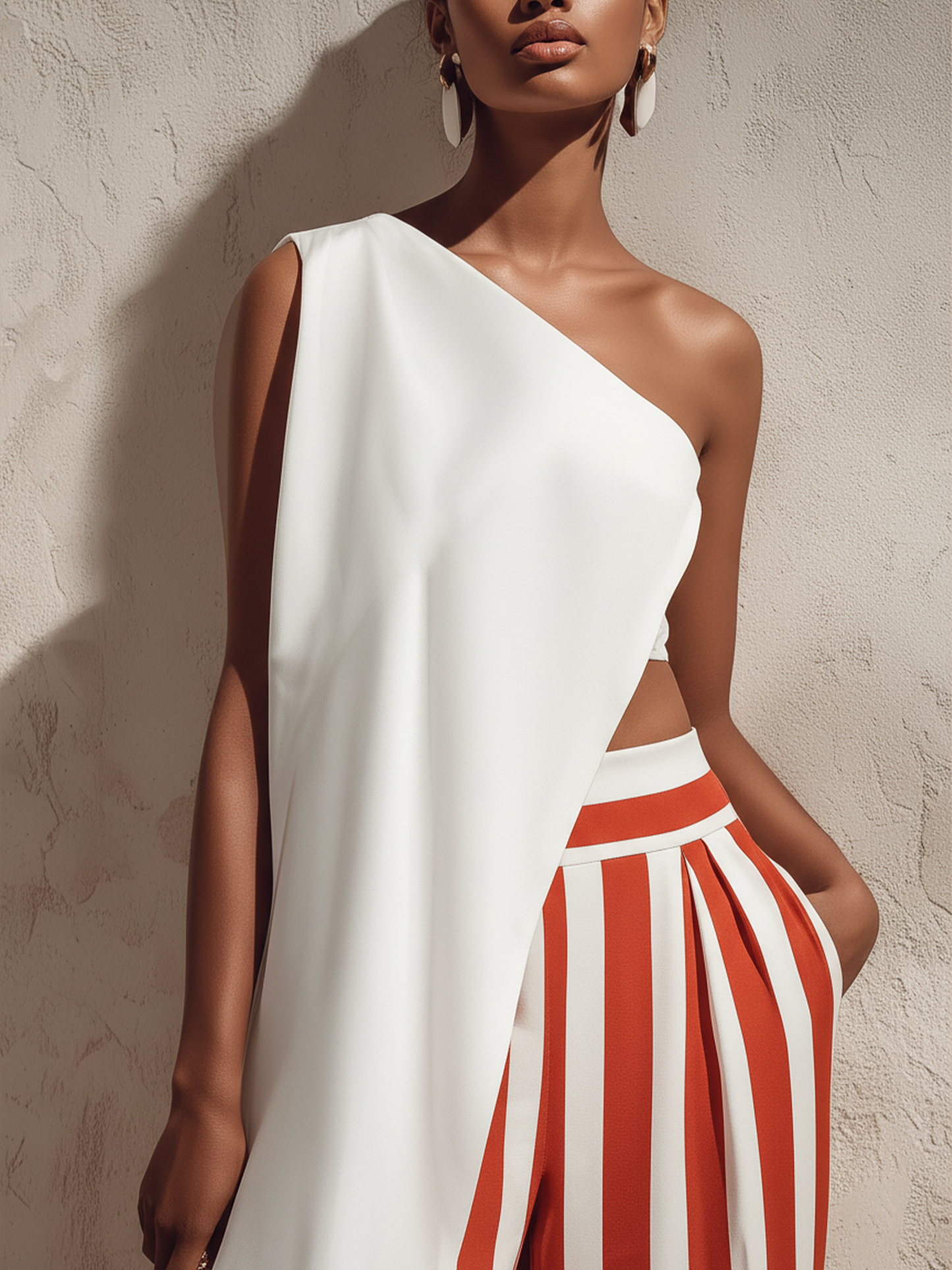 Zonsondergang Strepen Asymmetrische One-Shoulder Twee-Delige Set | Moeiteloze Vakantie Glamour