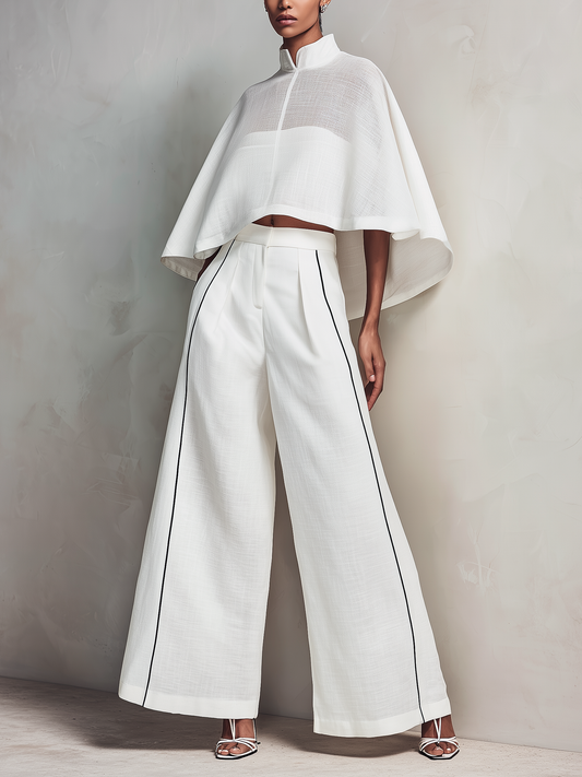 Cape Top & Wide-Leg Pant Set | Moderne Minimalistische Elegantie Voor Uitspringende Dagen