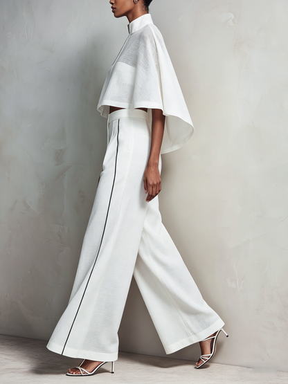 Cape Top & Wide-Leg Pant Set | Moderne Minimalistische Elegantie Voor Uitspringende Dagen