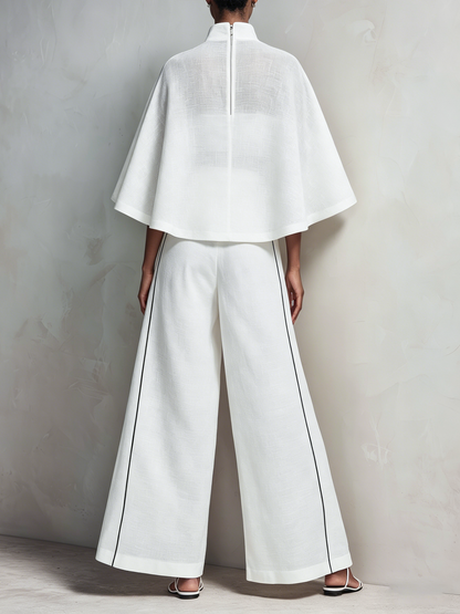 Cape Top & Wide-Leg Pant Set | Moderne Minimalistische Elegantie Voor Uitspringende Dagen