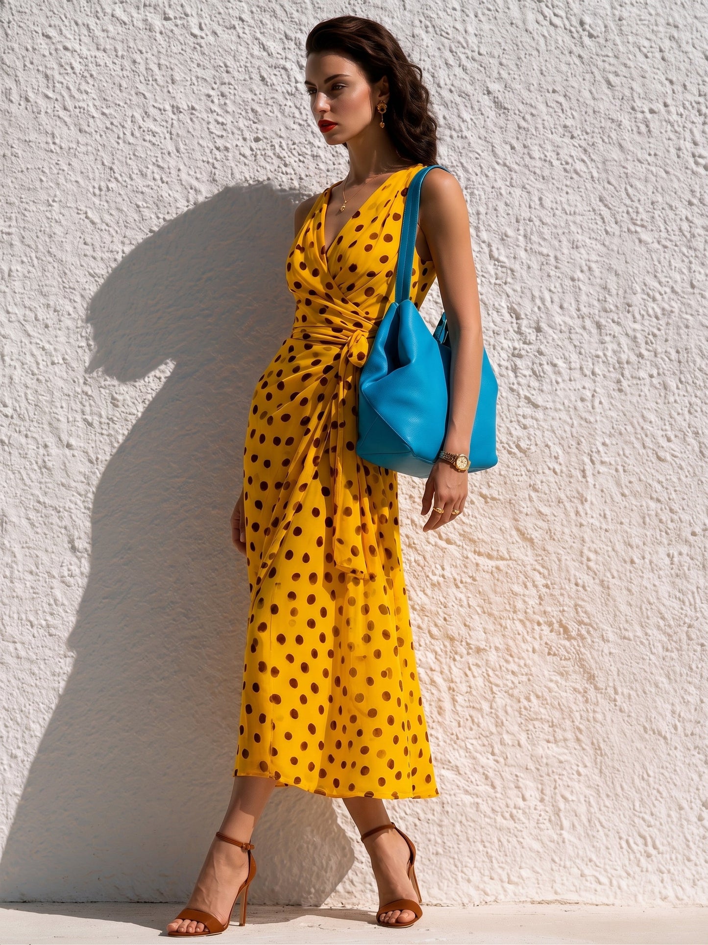Midi-jurk met vintage rand en stippenpatroon