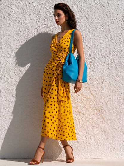 Midi-jurk met vintage rand en stippenpatroon