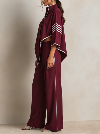 Bordeaux Asymmetrisch Afgewerkt Top & Brede Broek Set