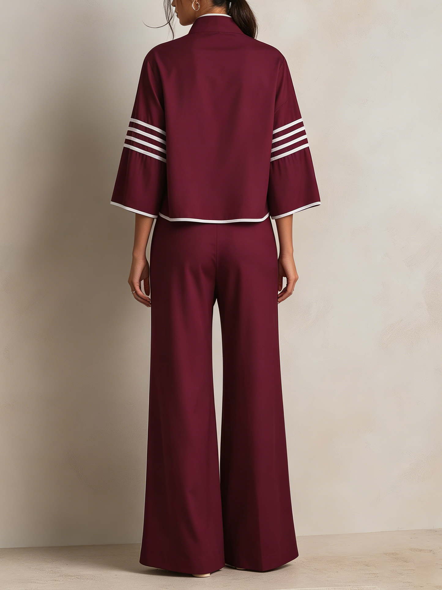 Bordeaux Asymmetrisch Afgewerkt Top & Brede Broek Set