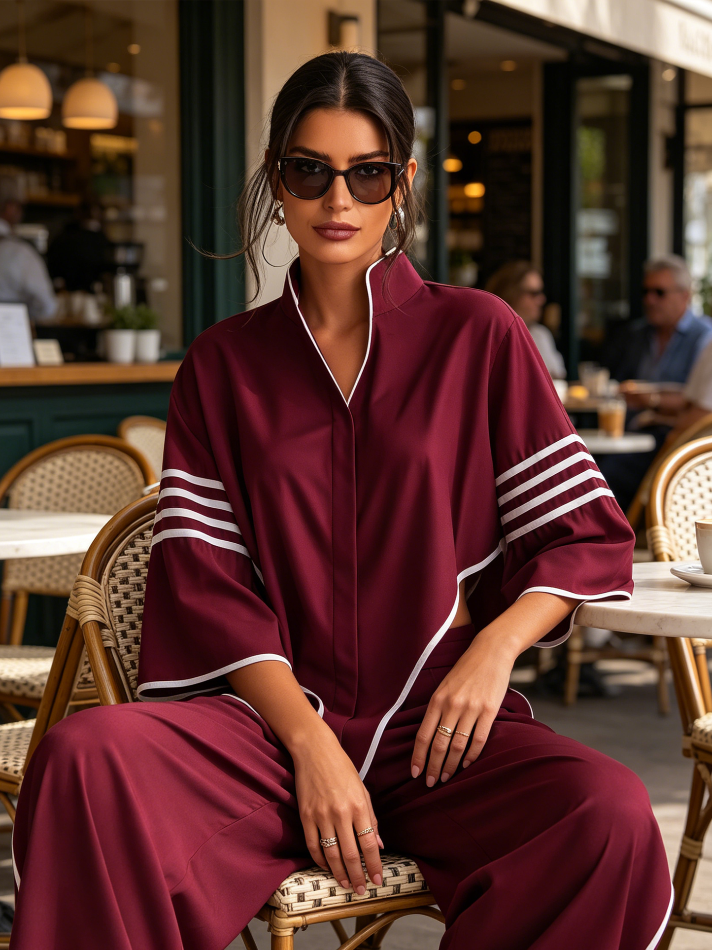 Bordeaux Asymmetrisch Afgewerkt Top & Brede Broek Set