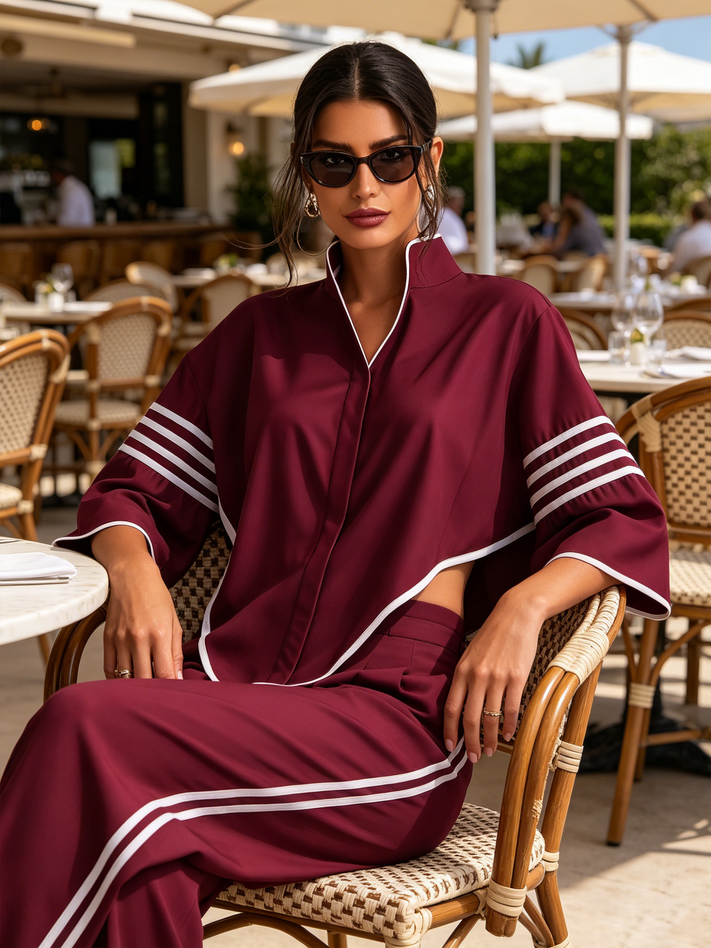 Bordeaux Asymmetrisch Afgewerkt Top & Brede Broek Set
