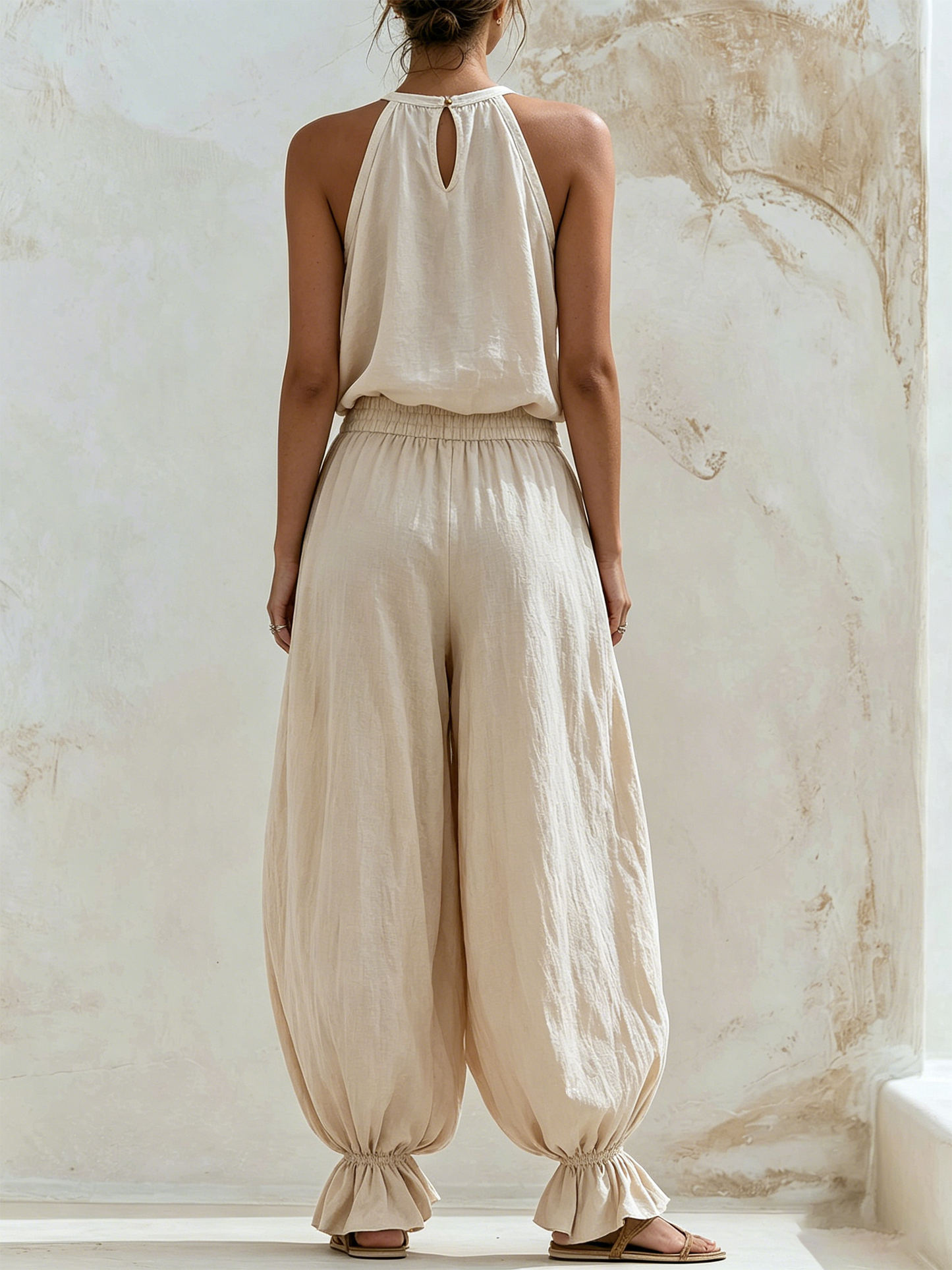 Crème Halter Twee-Delige Linnen Set