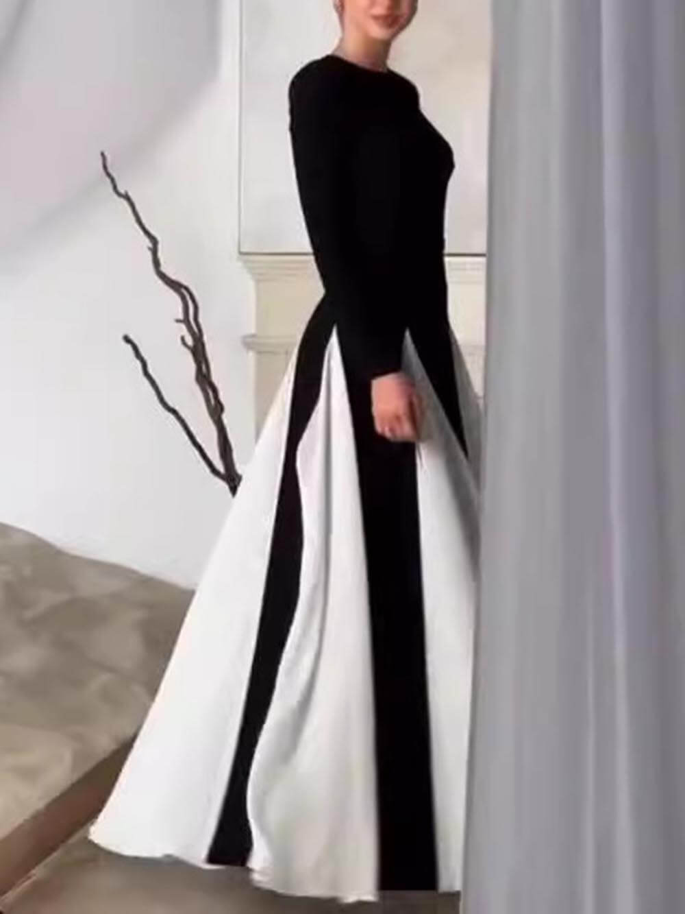 Glam Elegante Gelaagde Tulle Lange Mouw A-lijn Maxi Jurk