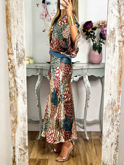Elegante Vintage Satijnen Bloemenprint Visrok