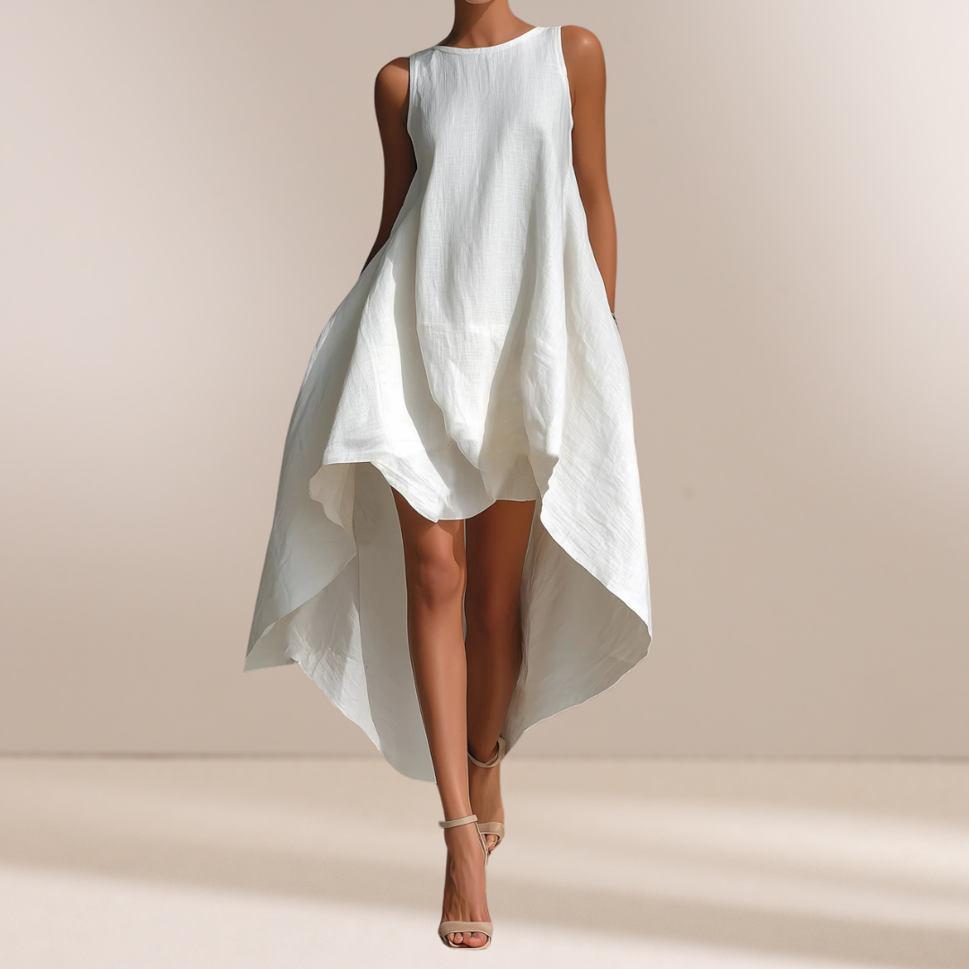 Katy | Witte Linnen Asymmetrische Jurk