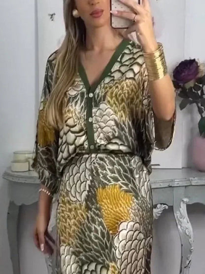 Elegante Vintage Satijnen Bloemenprint Losse Blouse