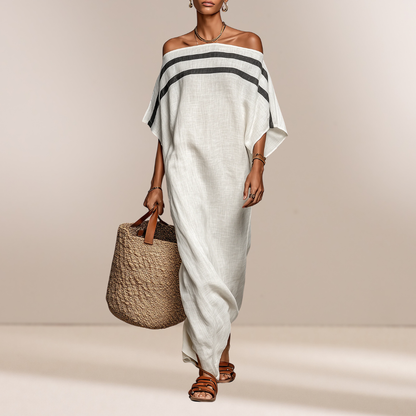 Mila | Bella Mediterranea Off-Shoulder Linnen Maxi Jurk