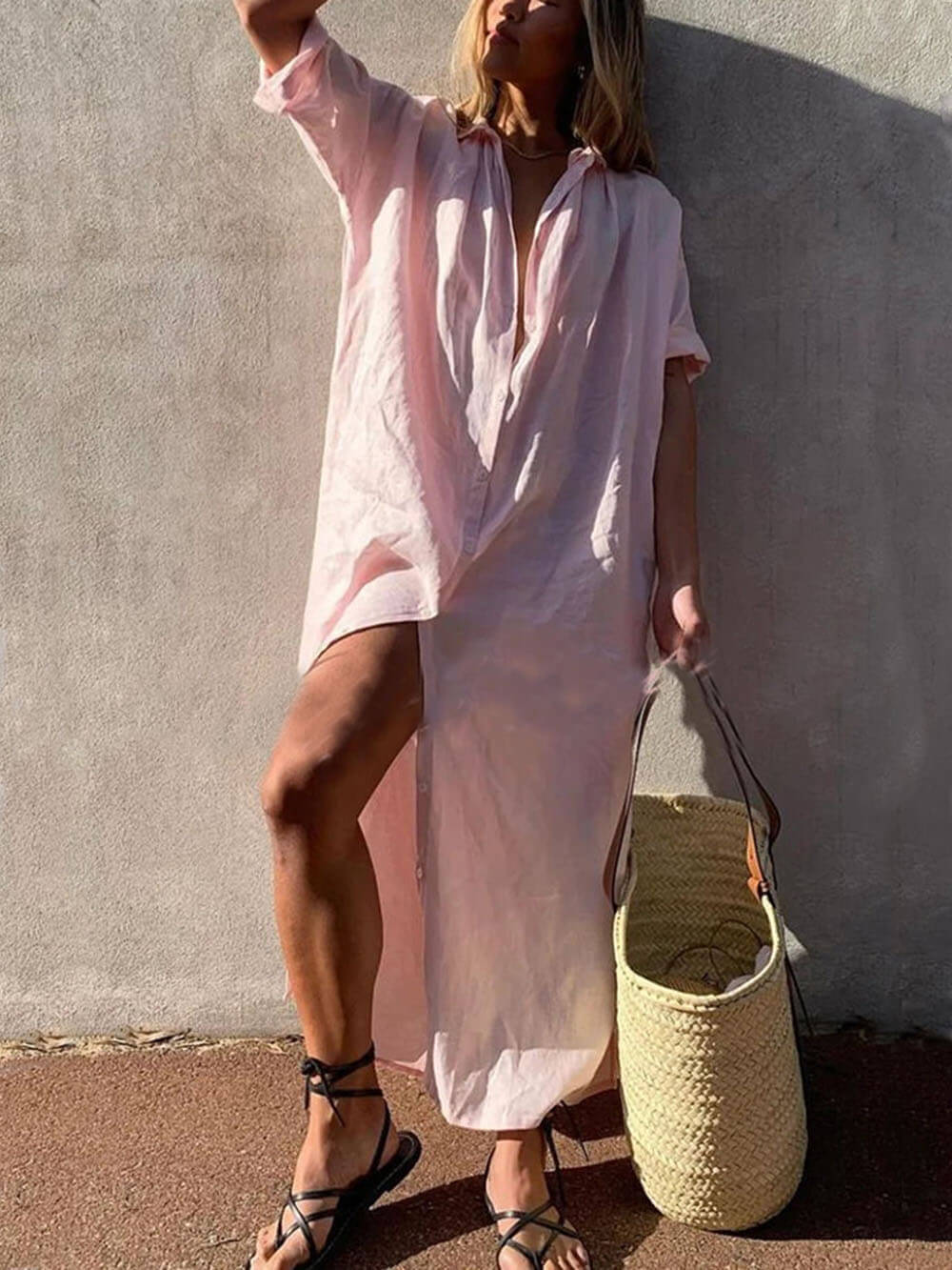 Eenvoudig Concept Maxi Shirt Jurk