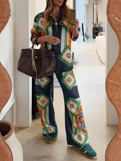 Unieke Koraal Graphic Print Knop Blouse Oversized