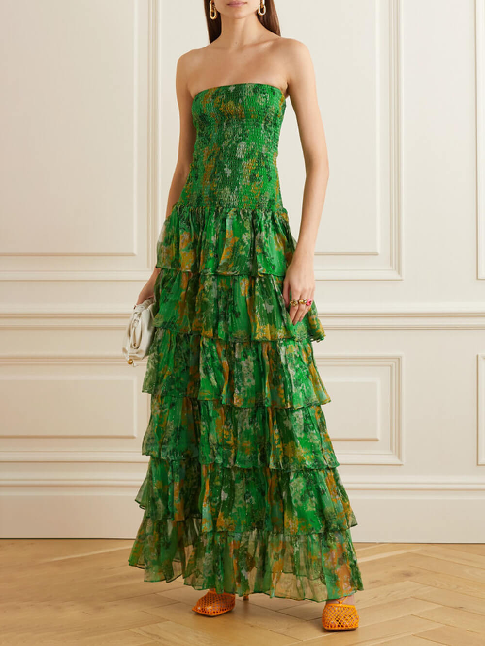 Strapless Gelaagde Bandeau Bloemenprint Maxi Jurk