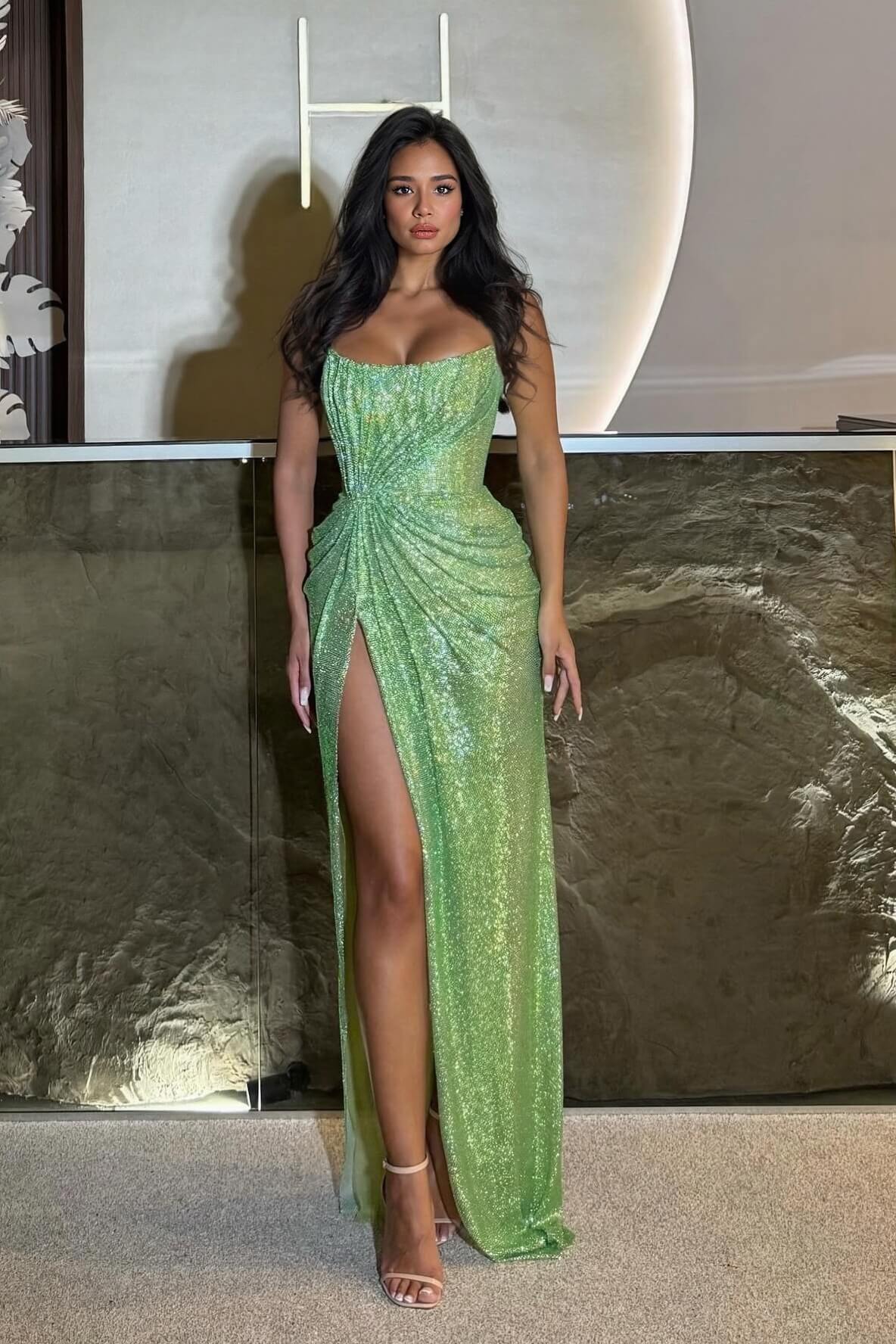 Elegante Pailletten Split Feest Maxi Jurk
