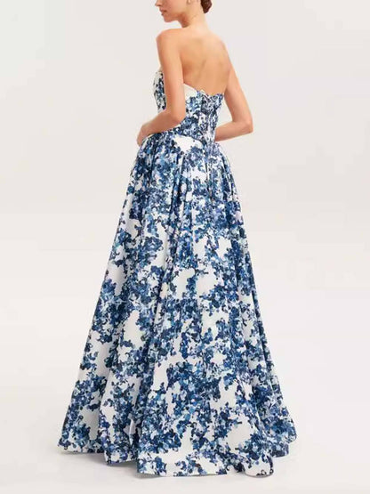 Elegante Strapless Gedrukte String Maxi Jurk