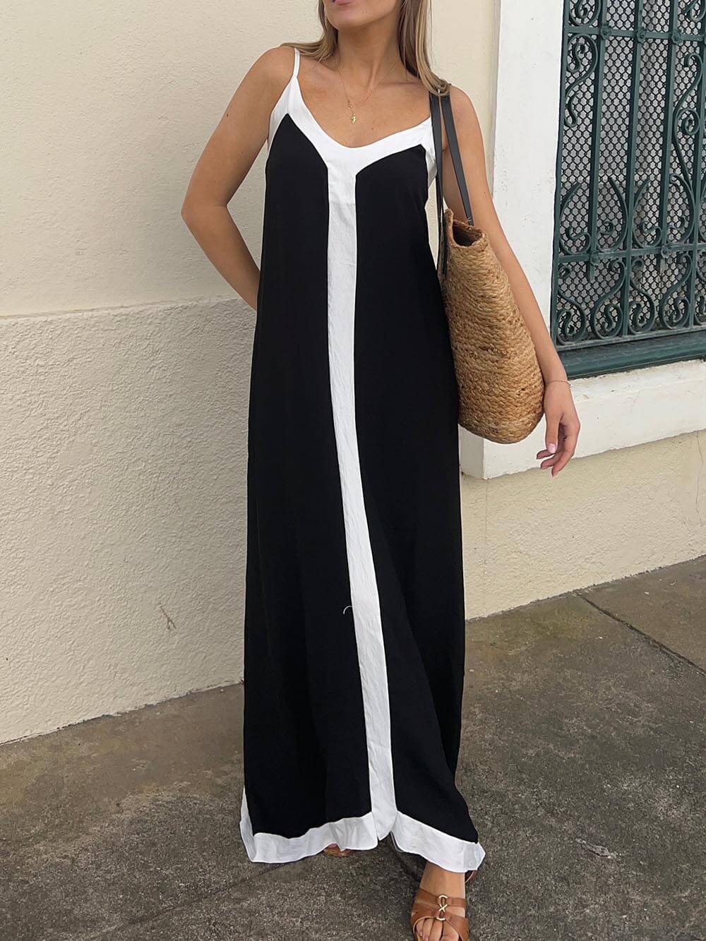 Kleurblok Suspender Midi Jurk