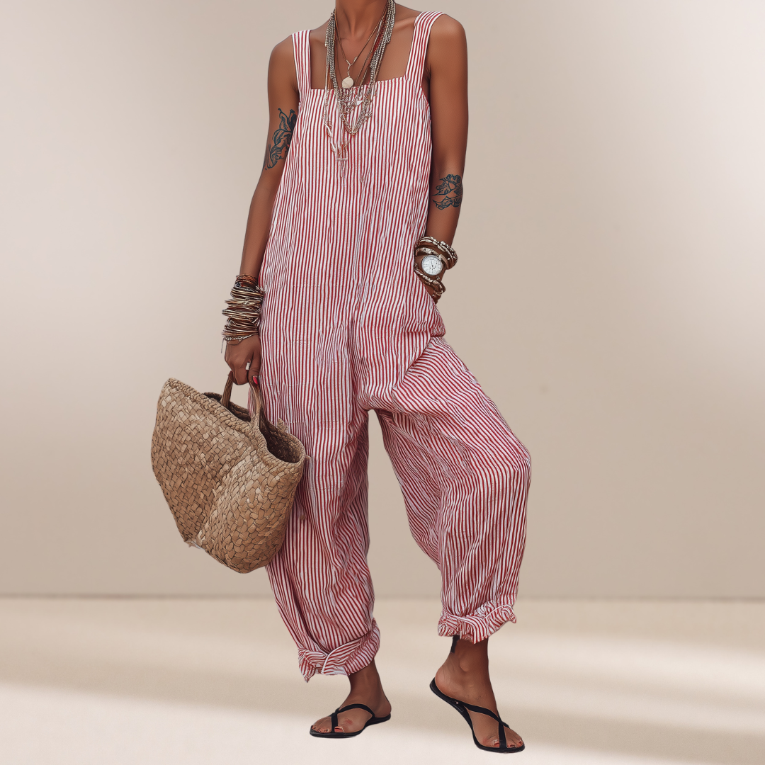 Ella | Minimalistische Gestreepte Vierkante Hals Mouwloze Jumpsuit