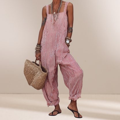 Ella | Minimalistische Gestreepte Vierkante Hals Mouwloze Jumpsuit
