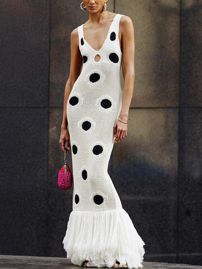 Exquise Haak Polka Dot Tassel Maxi Jurk