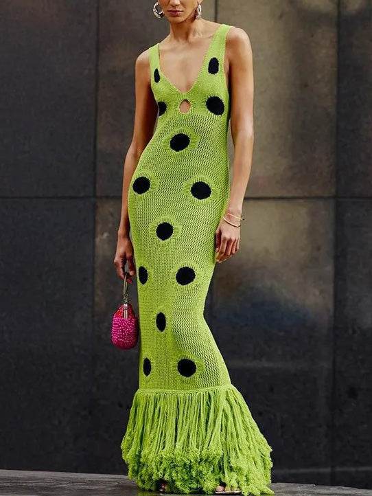 Exquise Haak Polka Dot Tassel Maxi Jurk