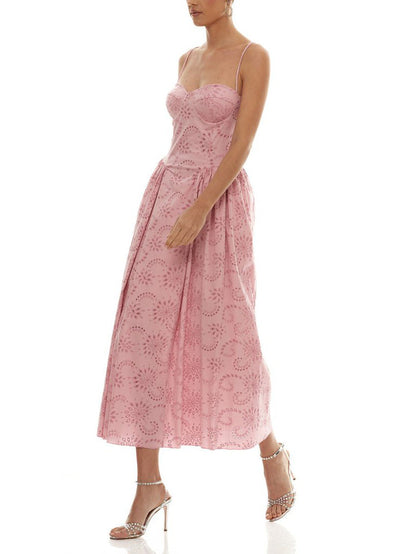 Romantische Geborduurde Sweetheart Hals Spaghetti Band Maxi Jurk