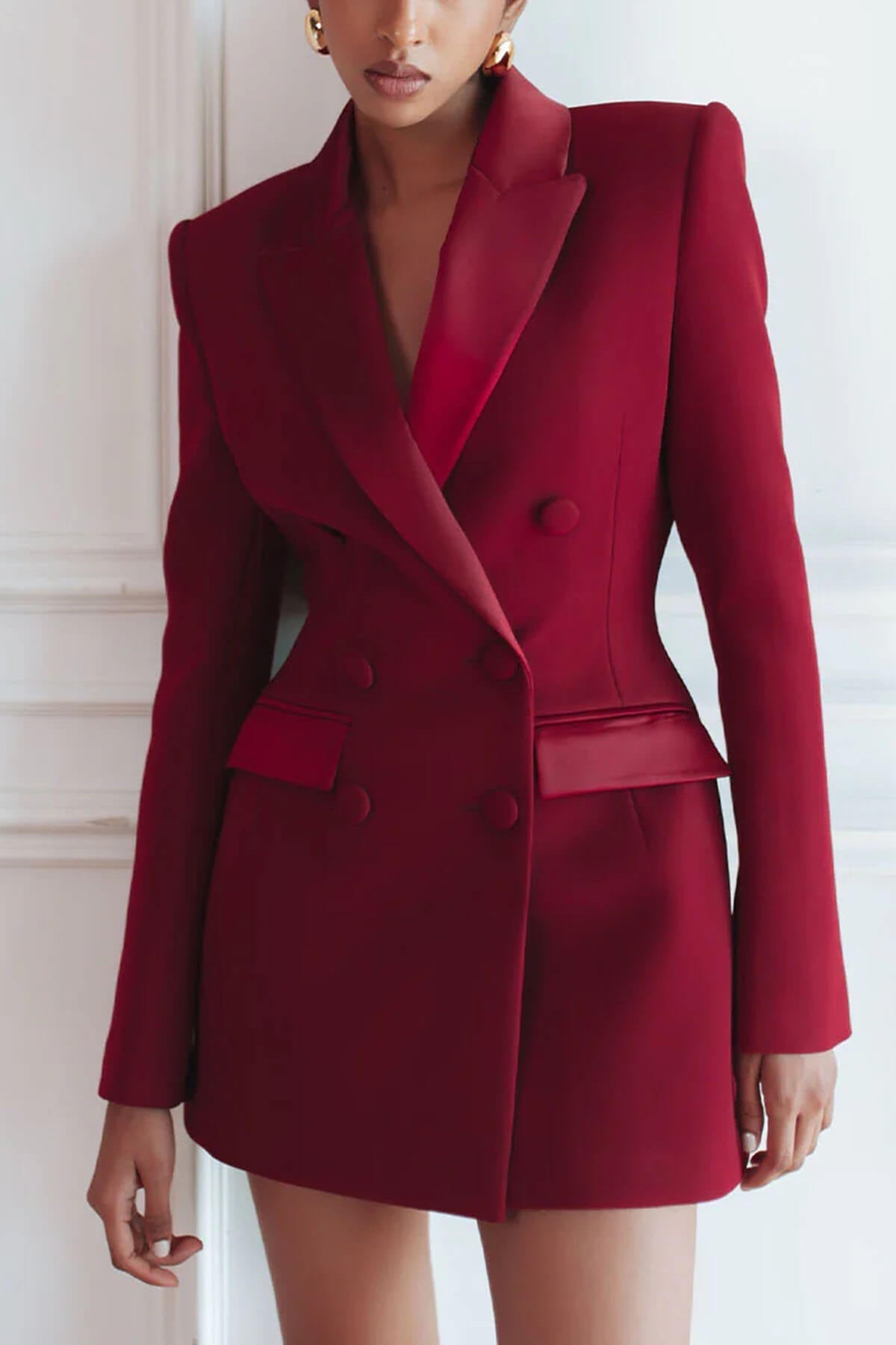 Elegante Dubbelzijdige Lapen Tuxedo Mini Jurk