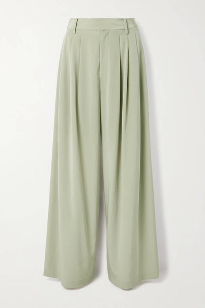 Mode Asymmetrische Crepe Blazer Geplooide Zak Brede Pantalon Set