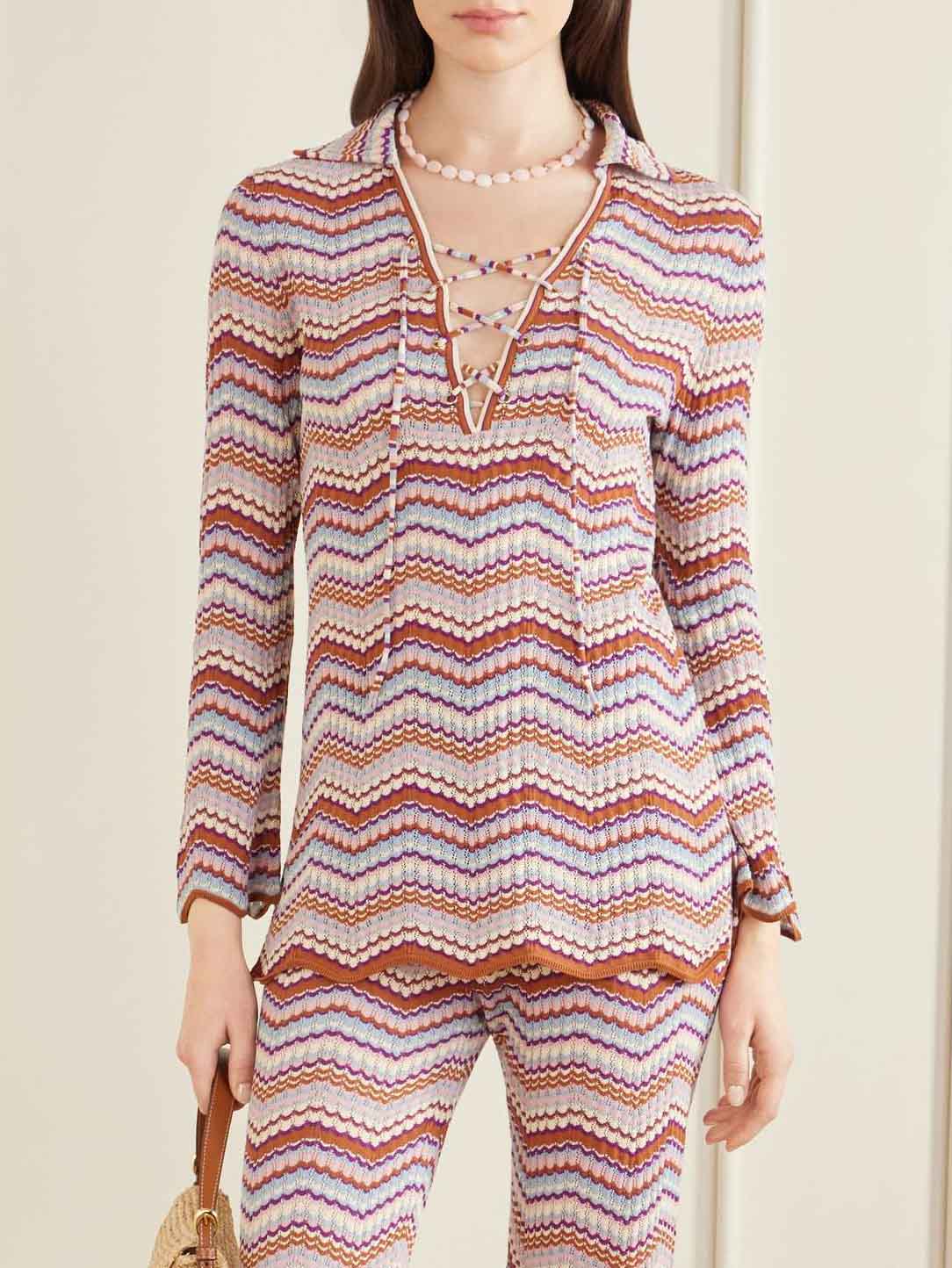 Casual Zigzag Streep Gebreid Twee-Delig Set