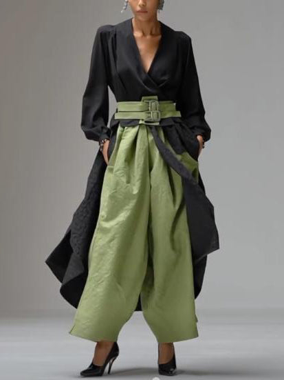 Casual V-hals Wikkelstijl Lange Top Twee-delige Set