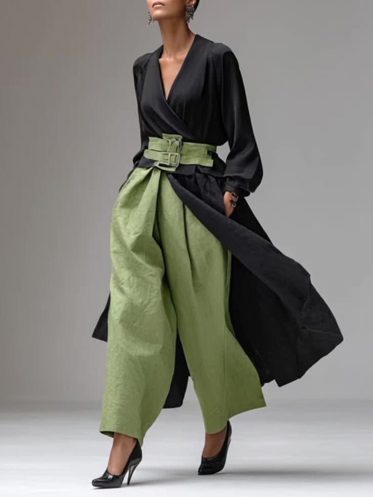 Casual V-hals Wikkelstijl Lange Top Twee-delige Set