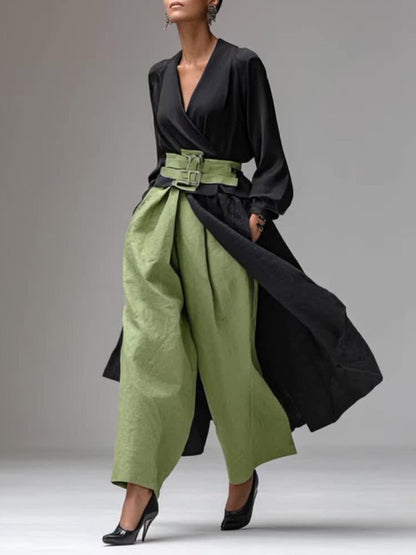 Casual V-hals Wikkelstijl Lange Top Twee-delige Set