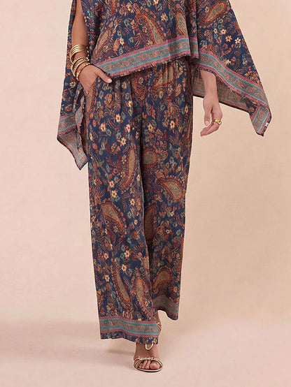 Bohemian Paisley Off-Shoulder Top & Wijde Broek Twee-Stuk Set