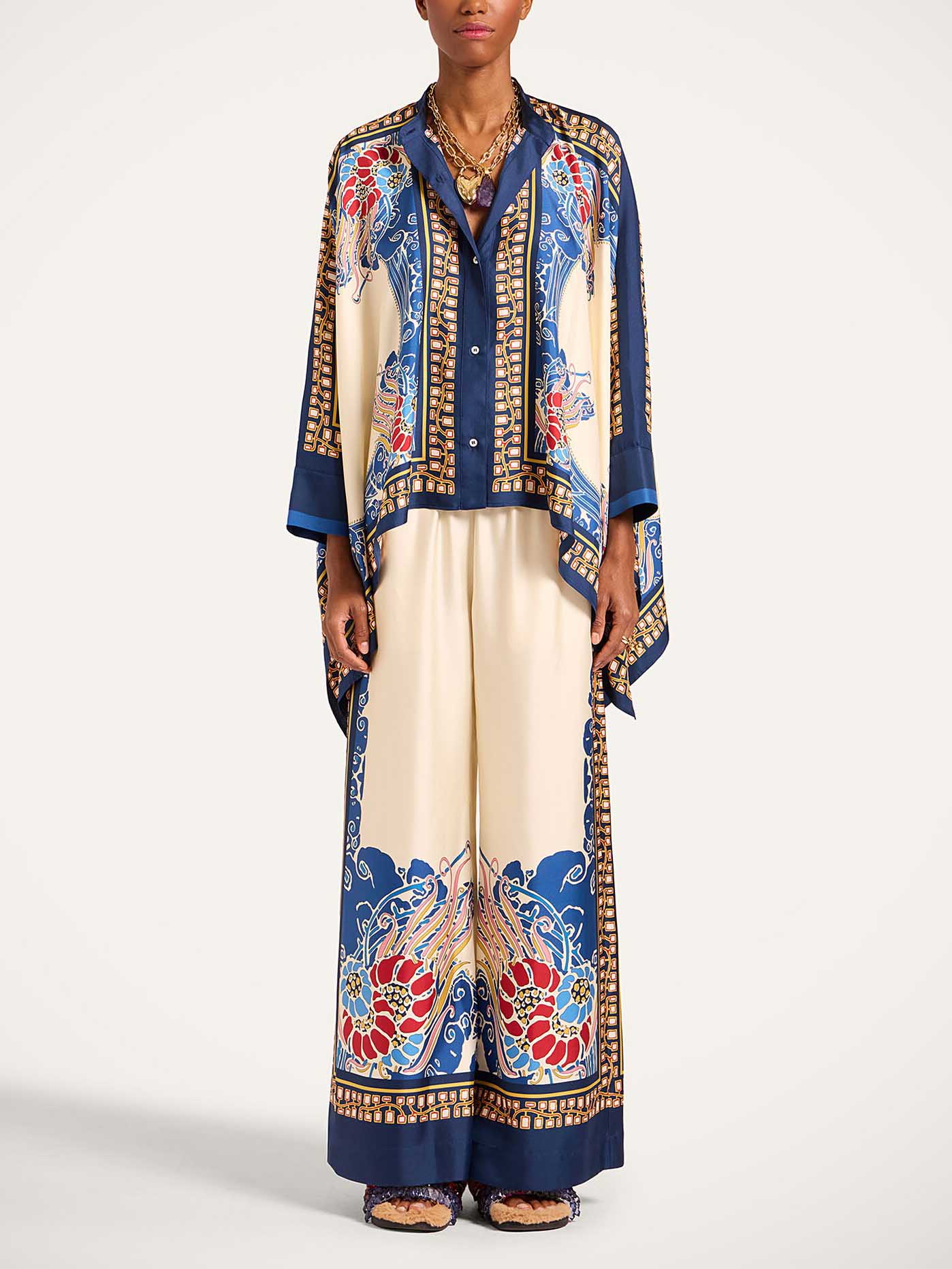 Elegante Boheemse Print Kimono Shirt Twee-Piece Set